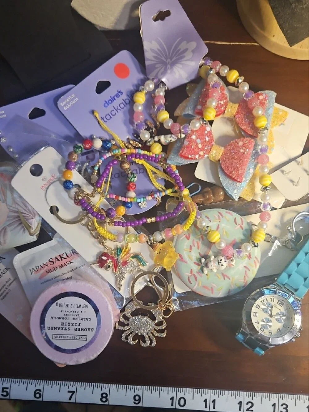 Claire's Pastel Bead Necklace with Bunny Charms - Yellow, Pink & Purple